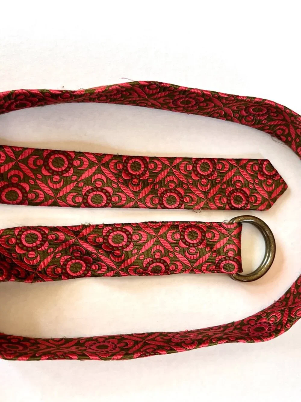 J. Crew Sz S-M Silk Multicolor Textured Floral Belt D Ring Buckle - Picture 5 of 6